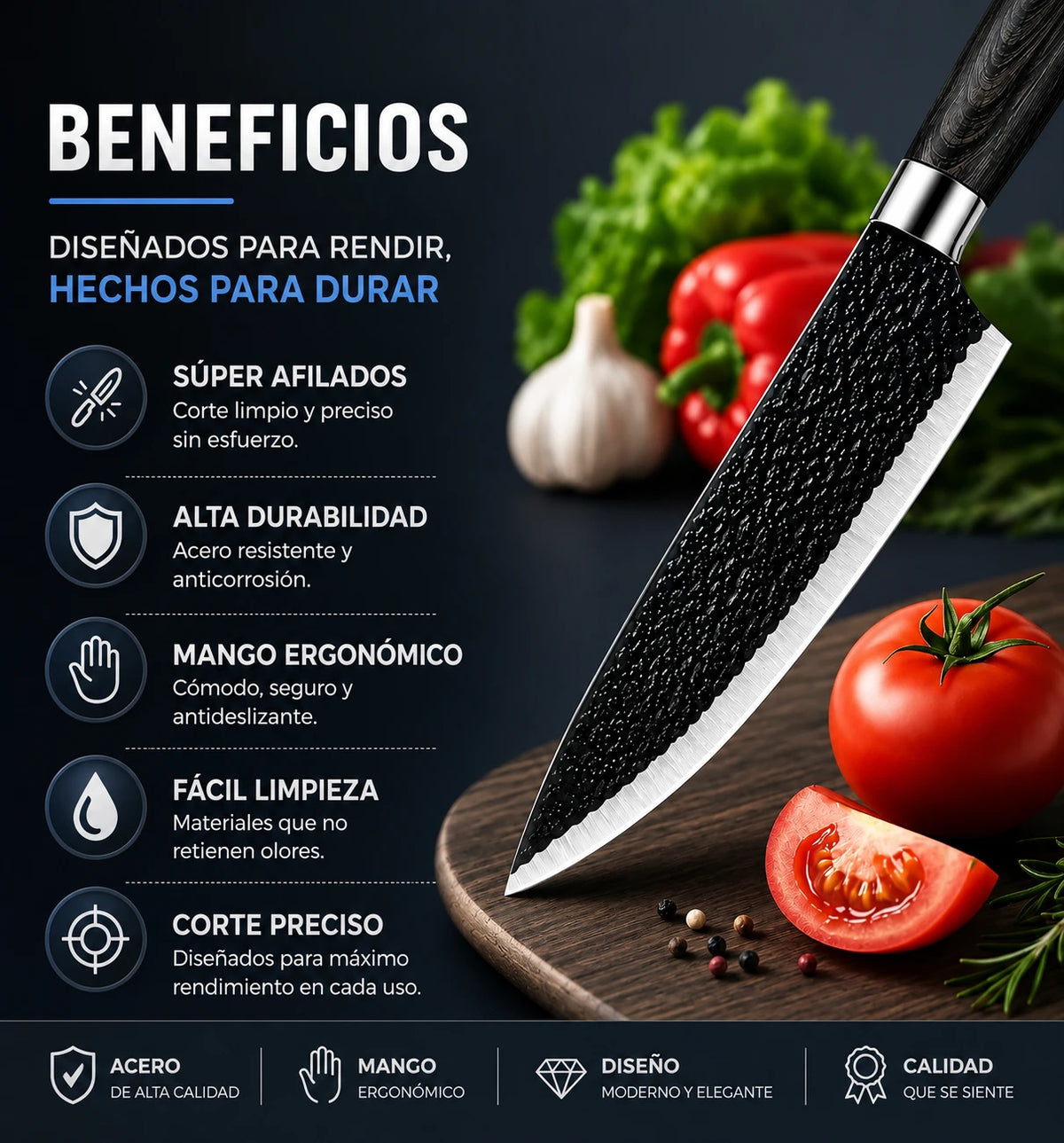 Set x6 de Cuchillos y Hacha Premium