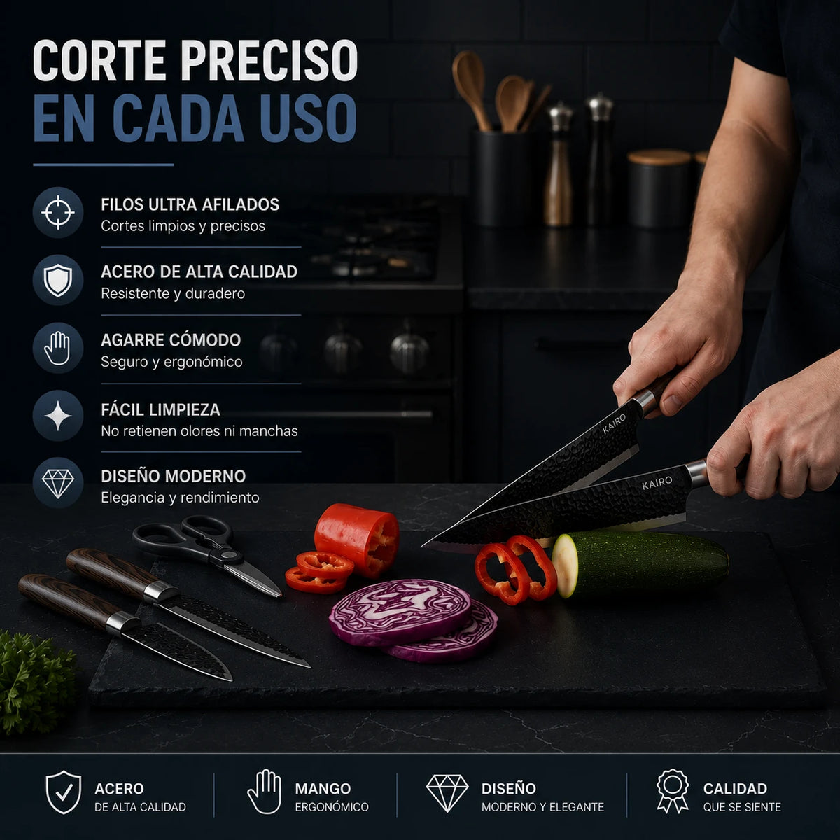 Set x6 de Cuchillos y Hacha Premium