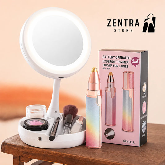 Kit Zentra Beauty Studio™ (Depilador Facial 2 en 1 + Espejo con Luz LED 10X)
