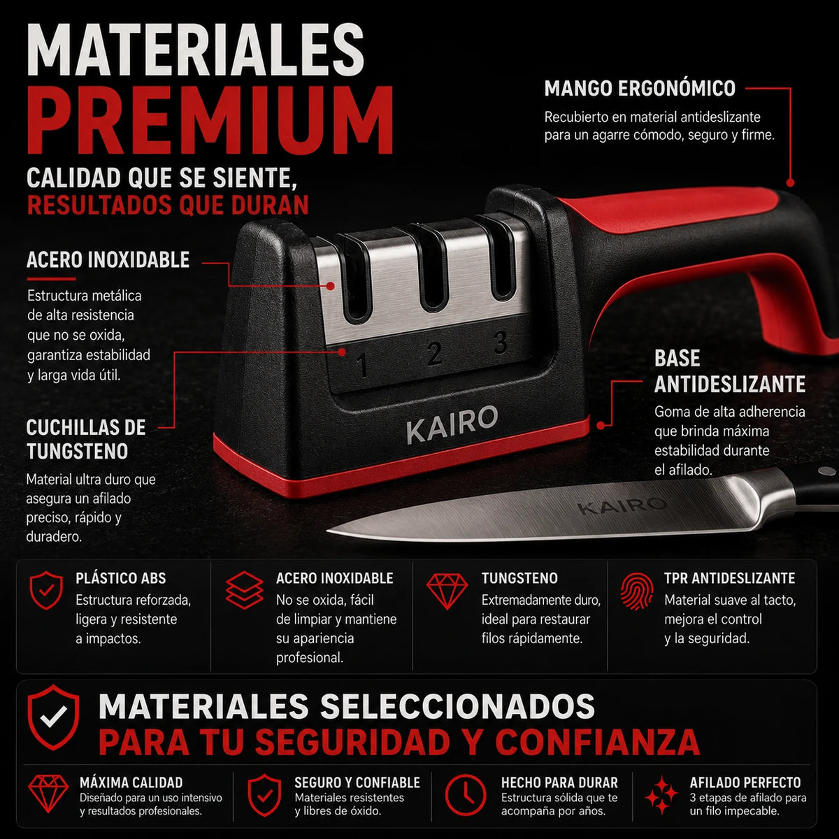 Kairo™ | Afilador de Cuchillos de 3 Etapas