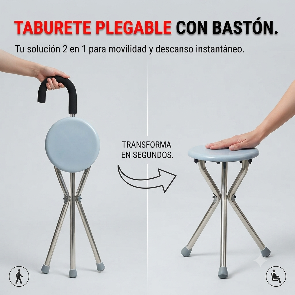 Bastón-Asiento Silfab - Soporte para caminar y descanso instantáneo en un solo movimiento.