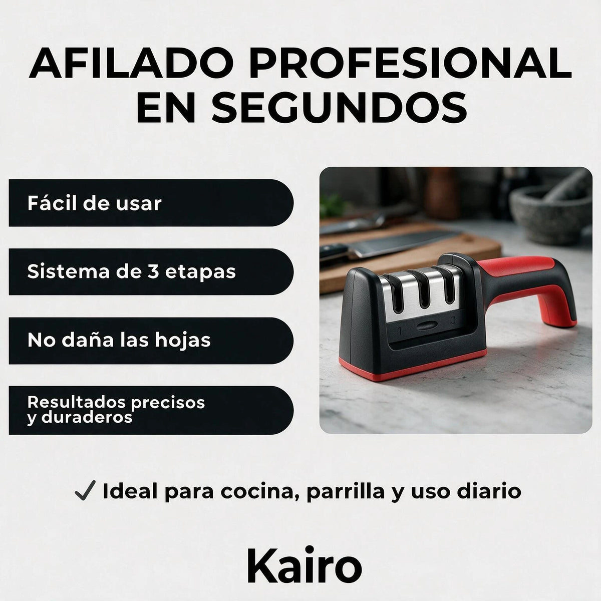 Kairo™ | Afilador de Cuchillos de 3 Etapas