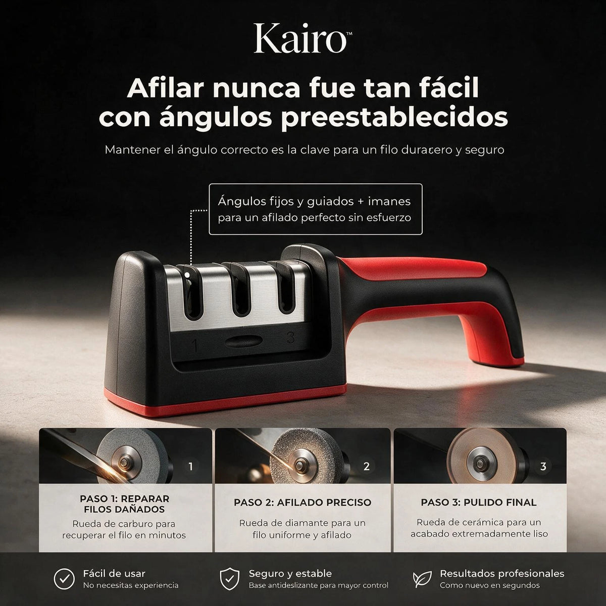 Kairo™ | Afilador de Cuchillos de 3 Etapas